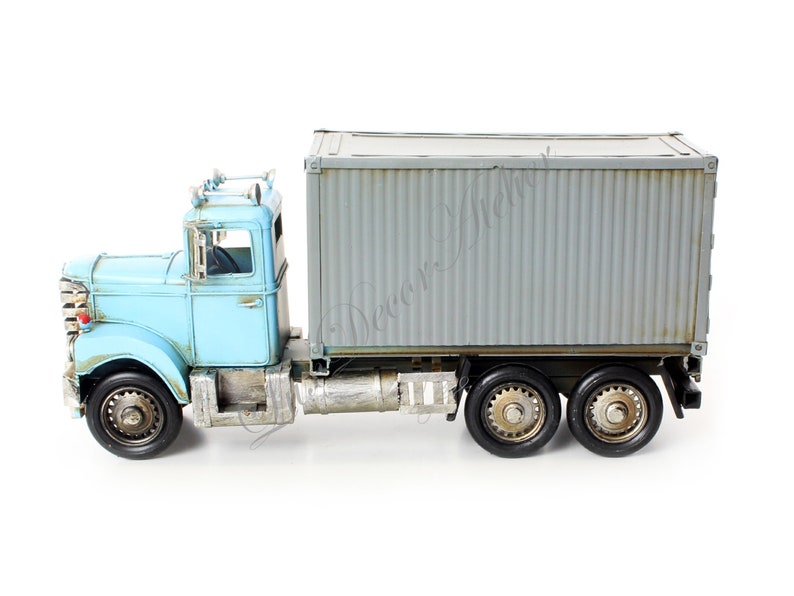 Large Container Truck Metal Model Vintage Style Toy Blue Lorry Etsy
