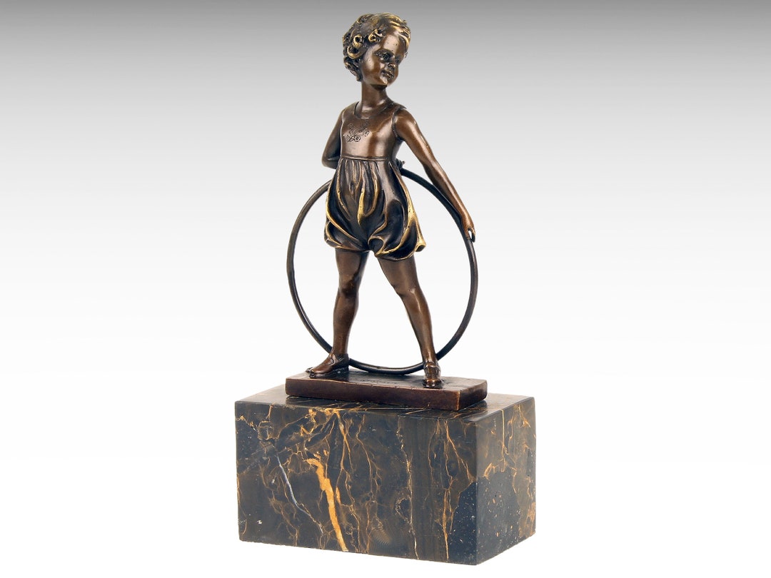 Bronze Sculpture Art of Hoop Girl Marble Base, the Hula Hoop Dancer