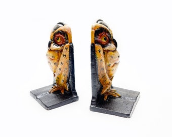 Pair of WISE OWL Cast Iron Bookends, Bird Figurine Owl Bookends Unique Book Shelf Decor Book Lover Gift Metal Room Decor Aesthetic Book Ends