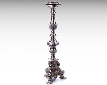 XXL 38” Giant Aluminium Candle Holder 97cm Tall Church Candlestick Holder Silver Color Religious Tripod Candelabra Baroque Altar Candlestick