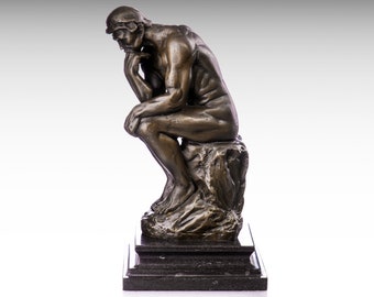 Estatua de bronce del pensador sobre base de mármol, diseño de escultura de bronce de A. Rodin Decoración de arte de metal antiguo Regalo de inauguración de la casa de lujo Estatua de bronce