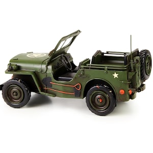 Military Jeep Metal Model, Willys MB US Army Car Model Vintage Toy, Display Collectors Gift Idea Tin Toy Militaria Collectible Vehicle Truck