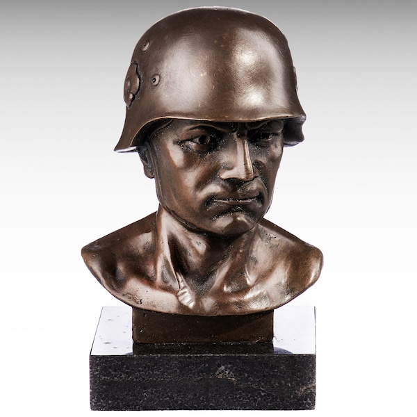 Bronzeskulptur eines Soldaten, Büste, moderne Kunst, Bronzestatue auf Marmorsockel, personalisierte Geschenke Armee veteran Geschenke, veteranen Geschenk Verzierung