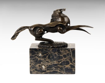 Bronze Sculpture of Horse, Art Deco Style, Modern Bronze Statue on Marble Base, Cubist Animal Figurine Gift Idea Bauhaus Abstract Art Figure