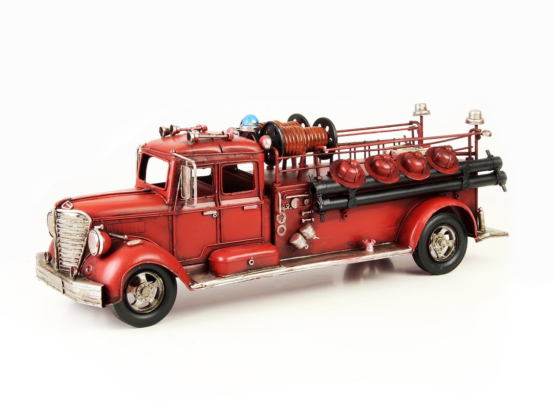 Large 20 Fire Truck Metal Model Vintage Style Toy Red Car Etsy