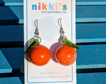 Orange Earrings, Hypoallergenic Earrings, Food Earrings, Fruit Earrings, Bead Earrings, Summer, Juice, Dangle and Drop, Gift for Her