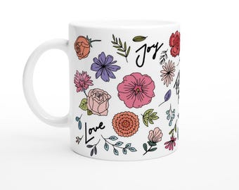 Floral Ceramic Coffee Mug – Inspiration Bloom Design, 11oz