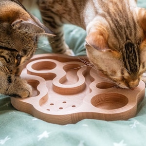 Organic Cat Puzzle Board | Activity Board, Wooden Cat Treat Board - Handmade in Germany
