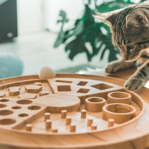 Activity Board für Katzen aus Holz, Spielbrett, Intelligenzspiel, Fummelbrett, Futterspielzeug Bärchenboard Ohne Schriftzug