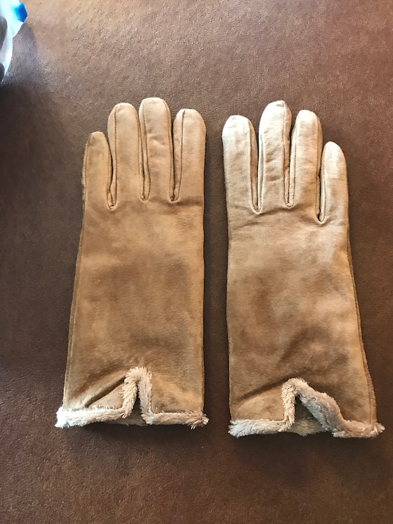 Ladies Tan Genuine Leather Suede Gloves Size Large