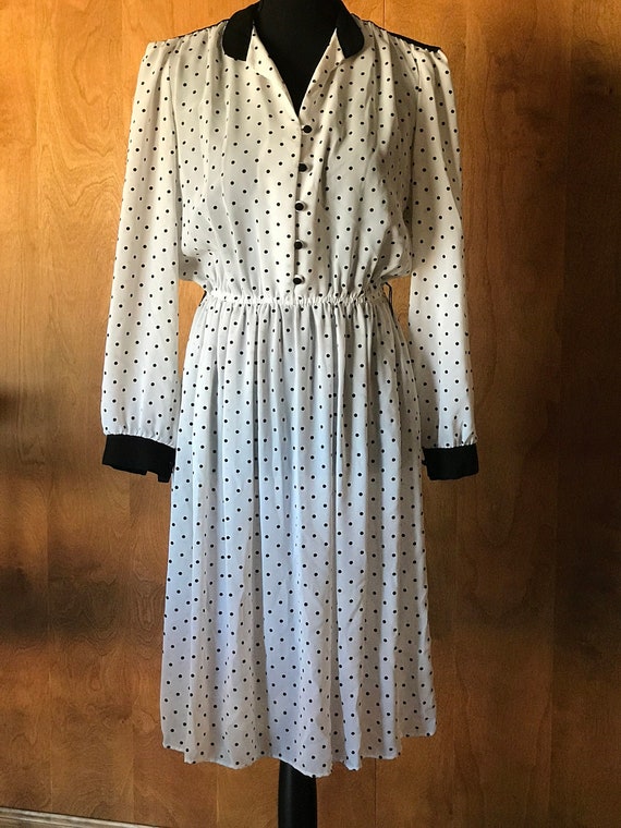 Vintage 1960s Black and White Polka Dot Sheer Chif