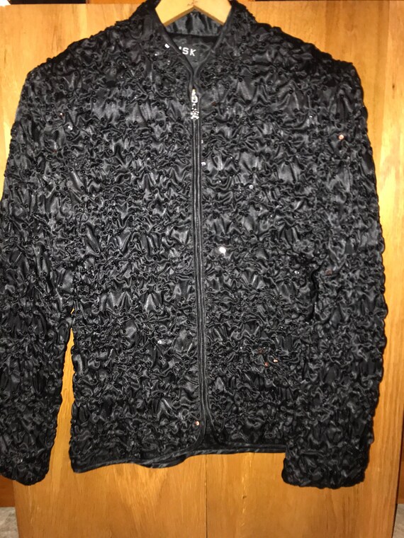 Ladies Black Sequin Gathered Ruffled Jacket Blazer