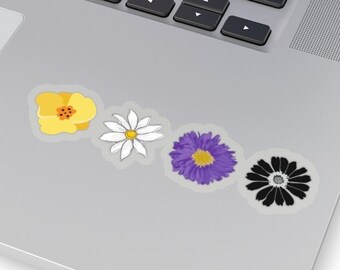 Pegatina de no binario, regalo de flores pastel de NB, bandera de no binario, calcomanía boho, arte floral de Enby, mes del orgullo sutil, computadora portátil LGBTQ, botella de agua LGBT