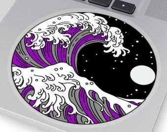 Pegatina asexual, regalo de arte japonés, calcomanía para computadora portátil Ace, mes del orgullo sutil, linda ola LGBT, botella de agua LGBTQ, Aroace Hydroflask