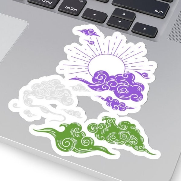 Genderqueer Sticker, Sun Cloud Art Gift, Gender Queer Flag Decal, Non Binary Present, Subtle Pride Month, LGBTQ Laptop Art, LGBT Waterbottle