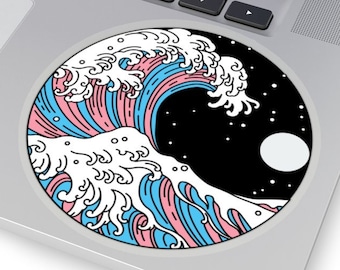 Pegatina de transgénero, regalo de arte japonés trans, calcomanía de onda FTM, regalo de bandera MTF, mes del orgullo sutil, computadora portátil LGBTQ, botella de agua LGBT