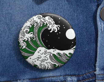 Botón de pin demiromántico, regalo de onda japonesa, arte asiático demi romántico, LGBTQ discreto, mes del orgullo sutil, regalo de mochila LGBT, conciencia