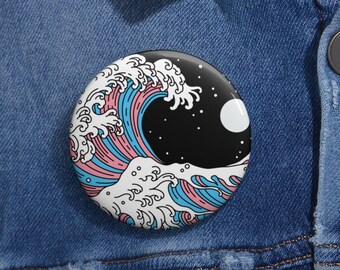 Transgender Pin Button, Trans Japanese Wave Art Gift, Mtf Ftm Visibility, Subtle Pride Month, Discreet LGBTQ, LGBT Awareness, Backpack