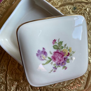 Vintage Rosenthal  Germany Square Jewelry Trinket Treasure Box Rose