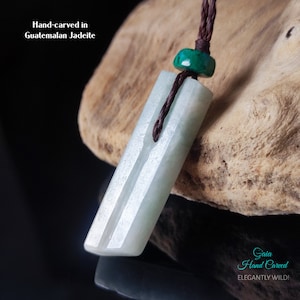 Guatemalan jadeite pendant, Toki jade necklace, bohemian rectangular crystal necklace, hand-carved jade fei cui, amulet jadite stone pendant