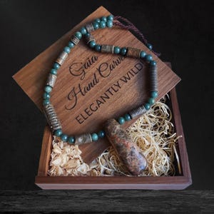 Maya stone hand axe necklace for men and women, Guatemalan blue jadeite rustic pendant, hand-carved jade Celt adze crinoids fossil jewelry