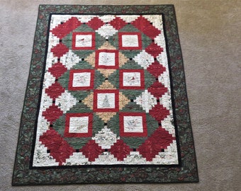 Christmas Cardinals Courthouse Steps Handmade Quilt