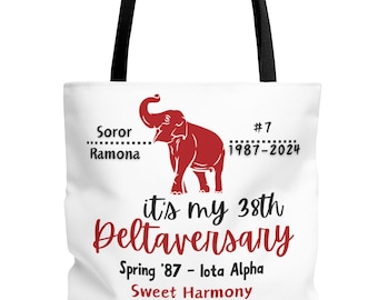Delta Sorority Tote Bag, Red Elephant Design, Soror Gift