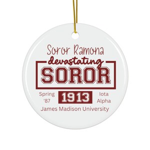 Personalized Devastating Soror Pledge Stats Ceramic Ornaments (1pc), DST Gift for a New Initiate,Ornament for a Deltaversary,Gift for Soror,