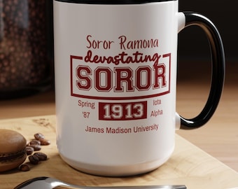Devastating Soror 1913 Personalized Color Accent Coffee Mug, 11oz, Custom DST Gift, Crossing,Christmas