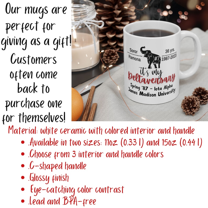 Personalized Deltaversary Coffee Mug, 11oz and 15oz Tea Mug, DST Gift, Line Sister Celebration image 7