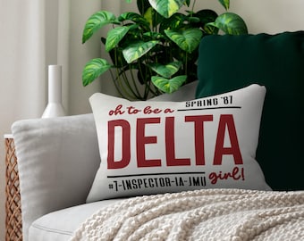 Custom Delta Sorority Lumbar Pillow, Personalized Pledge Gift