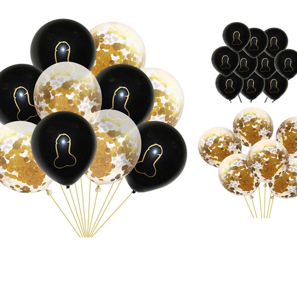 Globos de despedida de soltera con forma de pene, color negro y dorado (paquete de 10)