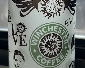 Supernatural Winchester Coffee - Sam and Dean Glass - Winchester Brothers - 16 oz Frosted Beer Can Glass