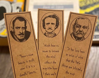 Famous Author Bookmark Set/Art Print Bookmarks/Edgar Allan Poe/John Steinbeck/Arthur Conan Doyle/Quotation Bookmark/Book Lover Gift