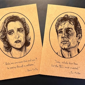X-Files Art Card/Mulder and Scully/Original Art Print Card/The X-Files 1993-2018/SciFi Art Card/SciFi TV Fan/UFO Alien Fan Gift