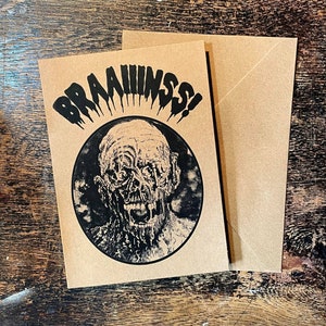Tarman BRAINS! Biglietto d'auguri/Cartolina con stampa artistica originale/Tarman/Il ritorno dei morti viventi/Biglietto con tema zombi/Regalo per amanti dell'horror/Fan dei film anni '80