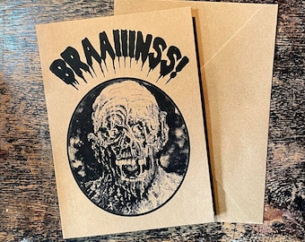 Tarman BRAINS! Zombie Greeting Card: Original Art Print Card