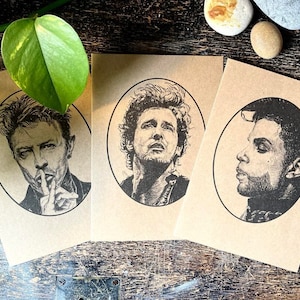 Wenskaarten muzieklegenden/originele kunstdrukkaarten/David Bowie/Bruce Springsteen/Prince/cadeau muziekliefhebber/klassieke rockmuziek