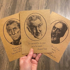 Cartões comemorativos de lendas do terror/Cartões com arte impressa original/Christopher Lee/Peter Cushing/Vincent Price/Presente para amantes do terror/Horror clássico