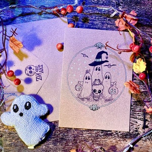 Carte de fantômes d'Halloween mignons/fantômes mignons/carte d'Halloween/impression d'art originale/fantômes d'Halloween/Cadeau mignon d'Halloween/Cadeau de fan d'horreur