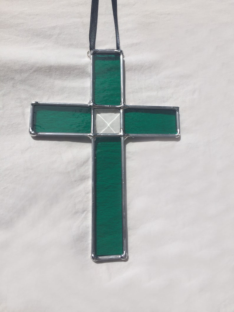 Cross Suncatcher Aqua Stained Glass Christian Gift Christmas Church