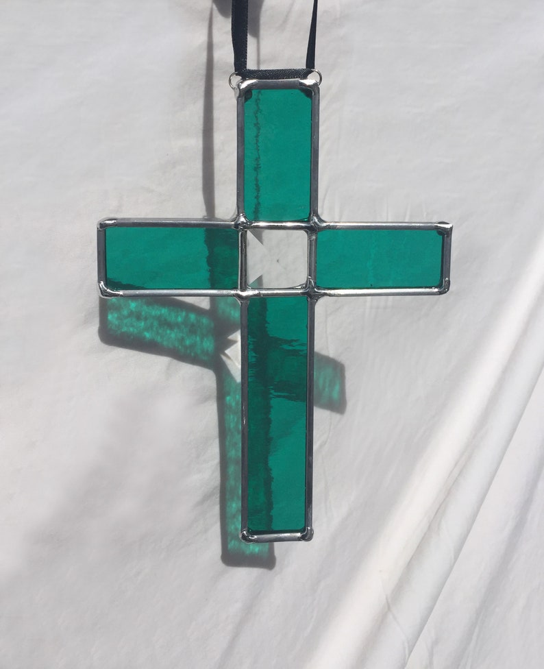 Cross Suncatcher Aqua Stained Glass Christian Gift Christmas Church