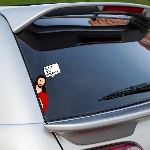 Humorous Jesus Gym Sticker, Fitness Motivation Sticker, Workouts Decal, Laptop Stickers, Christian Gym Decor