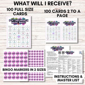 Pop Throwback Music Bingo, Printable 80s 90s 2000s Music Game, 75 Song Playlist