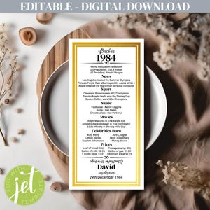 Cartões de lugar para aniversário de 41 anos, design editável para impressão dos EUA de 1984, cartões de mesa personalizáveis para comemoração, jantar