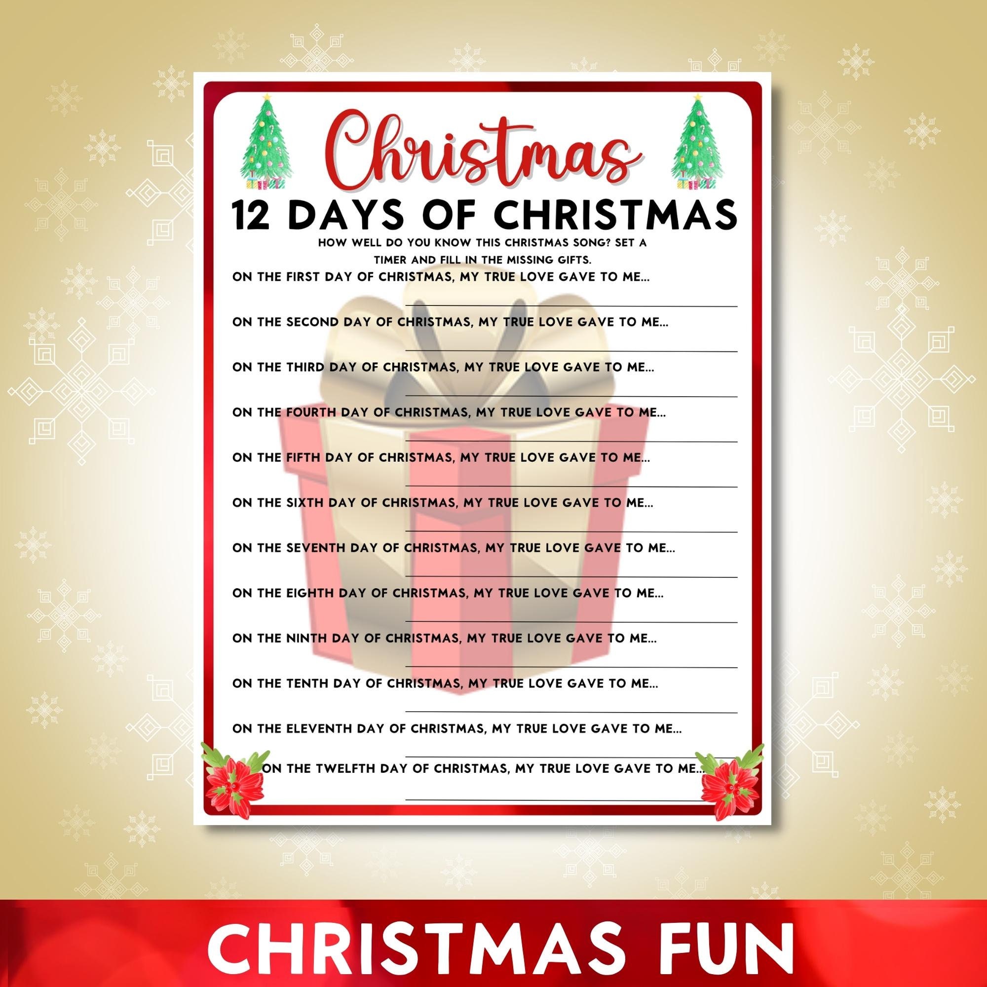 12 Days of Christmas Printable Quiz Digital Download Party Etsy