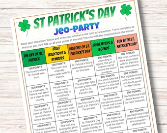 St. Patrick's Day Jeopardy Game | Irish Trivia, Party Activity (Digital Download)