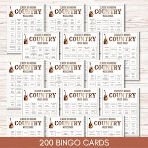 Modern vs Classic Country Music Bingo – 200 Cards Printable Party Game (Large Group)