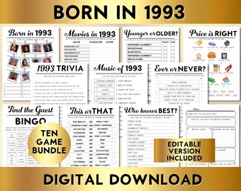 33rd Birthday Party Games, Born in 1993 Trivia, Music Quiz (Printable Digital Download)