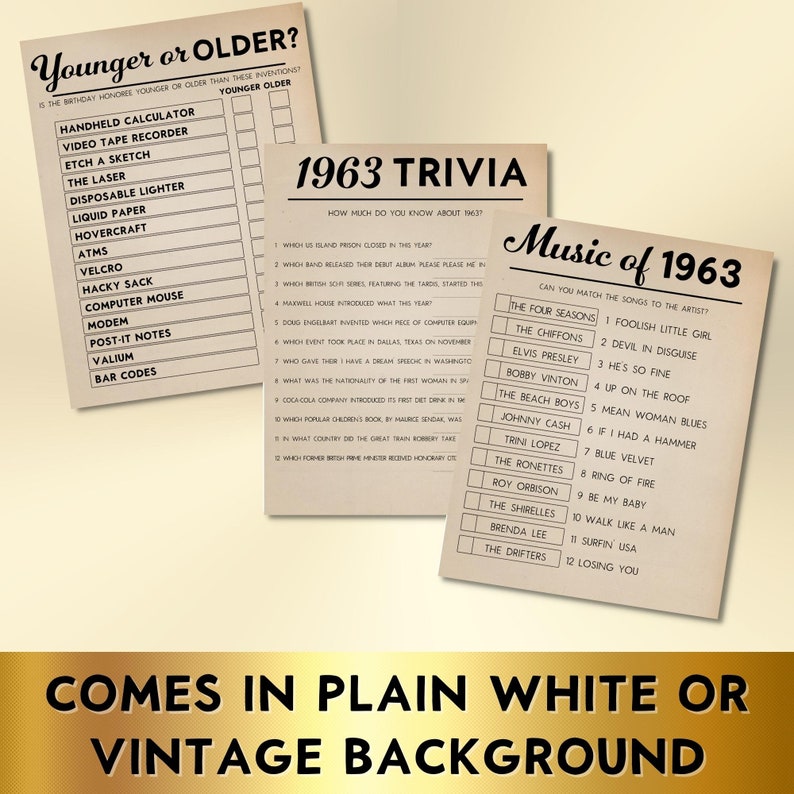 Printable 60th Birthday Party Games Born in 1963 10 Game - Etsy New Zealand